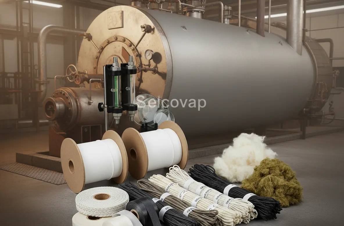 Joints d'étanchéité graphités/PTFE, tresses en téflon, fibres de verre, matelas laine de roche